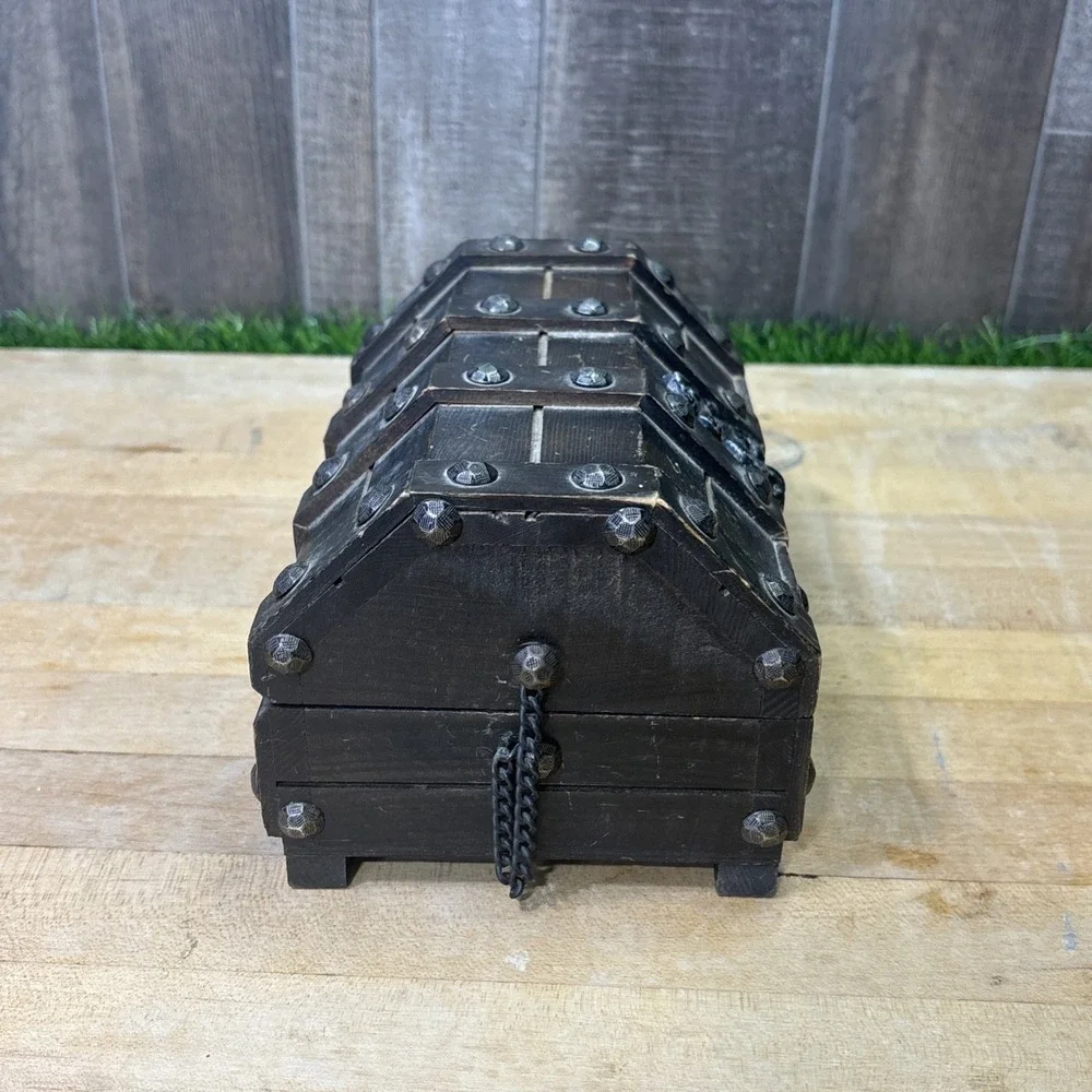 Vintage Made in Japan Wooden Treasure Chest Jewelry Box Gothic